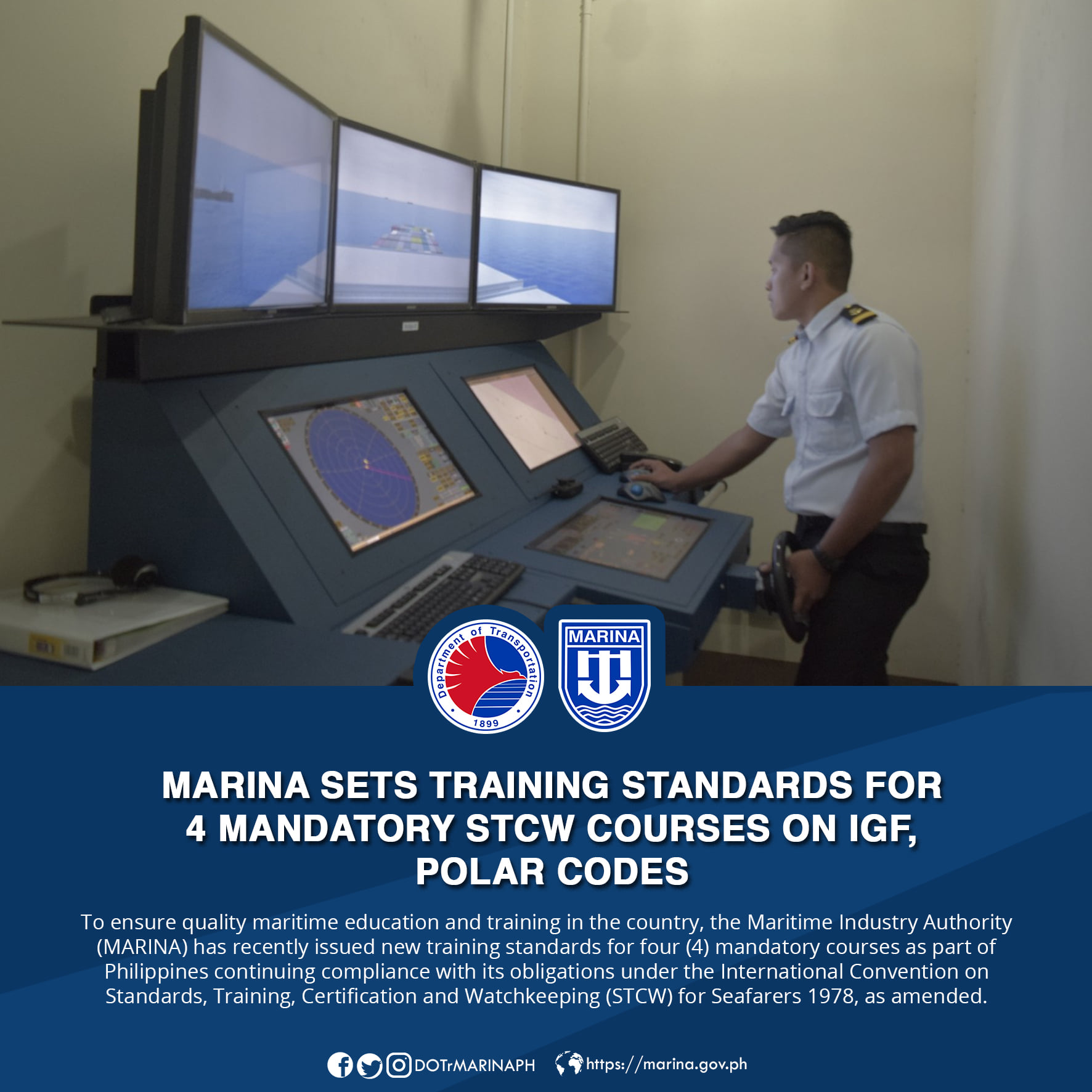 MARINA SETS TRAINING STANDARDS FOR 4 MANDATORY STCW COURSES ON IGF